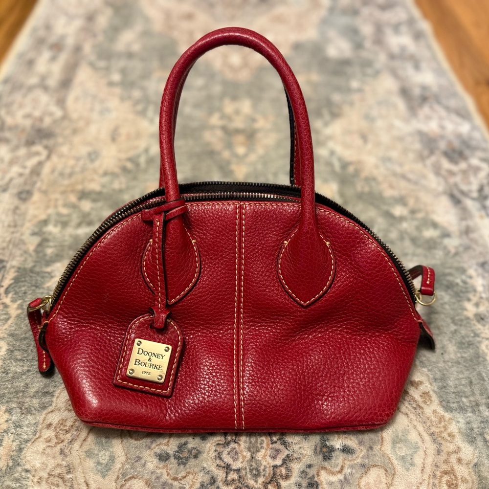 Dooney & Bourke Red Leather Satchel with Gold Accents